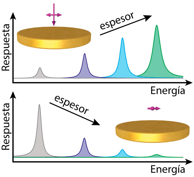 articulo-manjavacas-analisis Respuesta óptica para excitación en campo cercano y lejano de nanodiscos metálicos en función de su espesor.