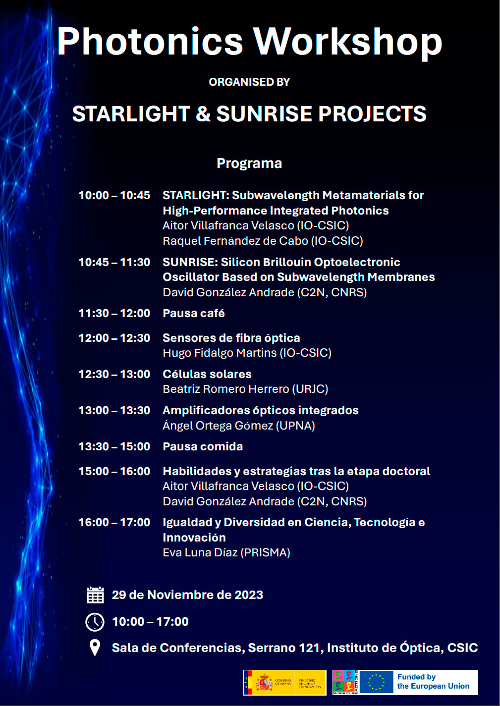 Workshop-Photonics-AVillafranca02 Lista de charlas, del programa completo