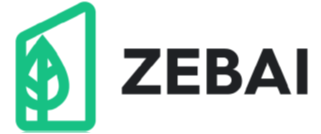 ZEBAI -proyecto Logo formed by a green box and a green leaf and the word ZEBAI on the right